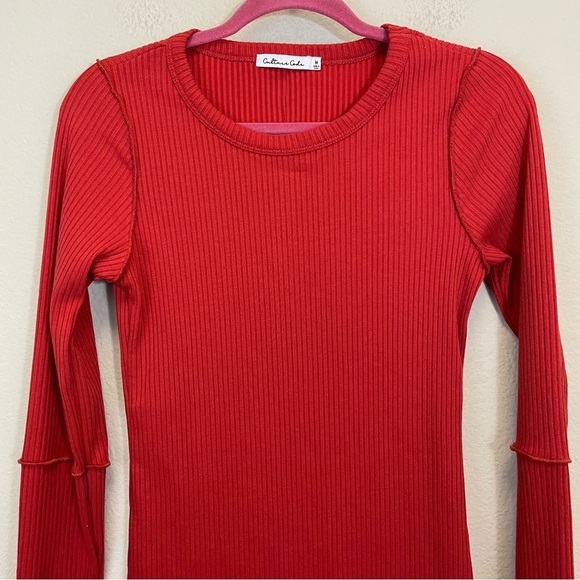 Culture Code Ribbed Long‎ Sleeve w/ Thumbholes Round Neck Tip Red Size M - Picture 5 of 10